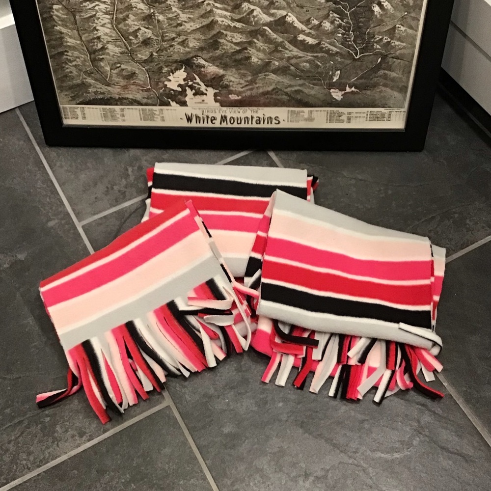 Scarf Bundle of 3 Matching Fleece Striped Scarves Pink Black & Gray